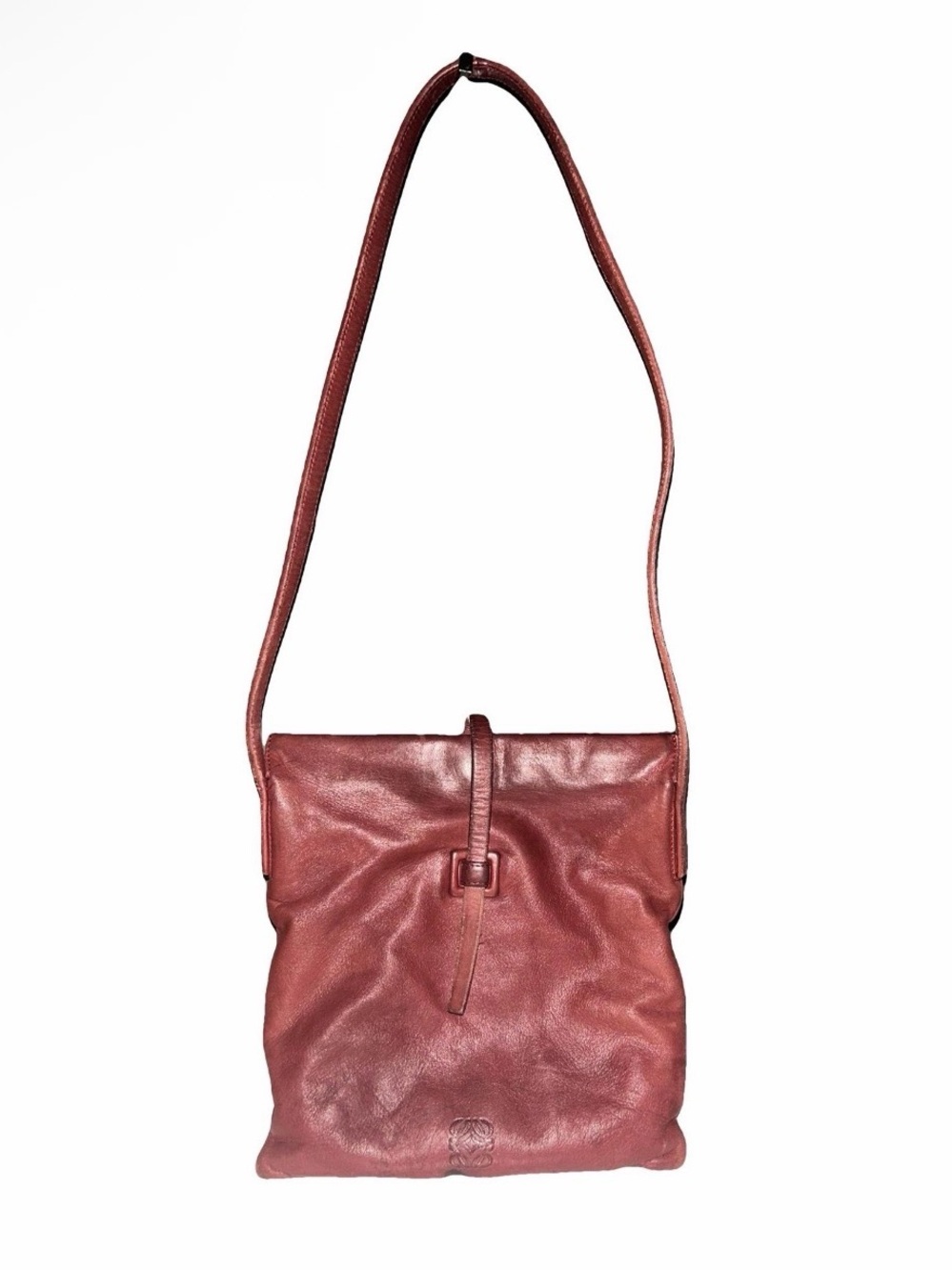 Vintage Loewe Burgundy Leather Shoulder Crossbody Bag (project piece)